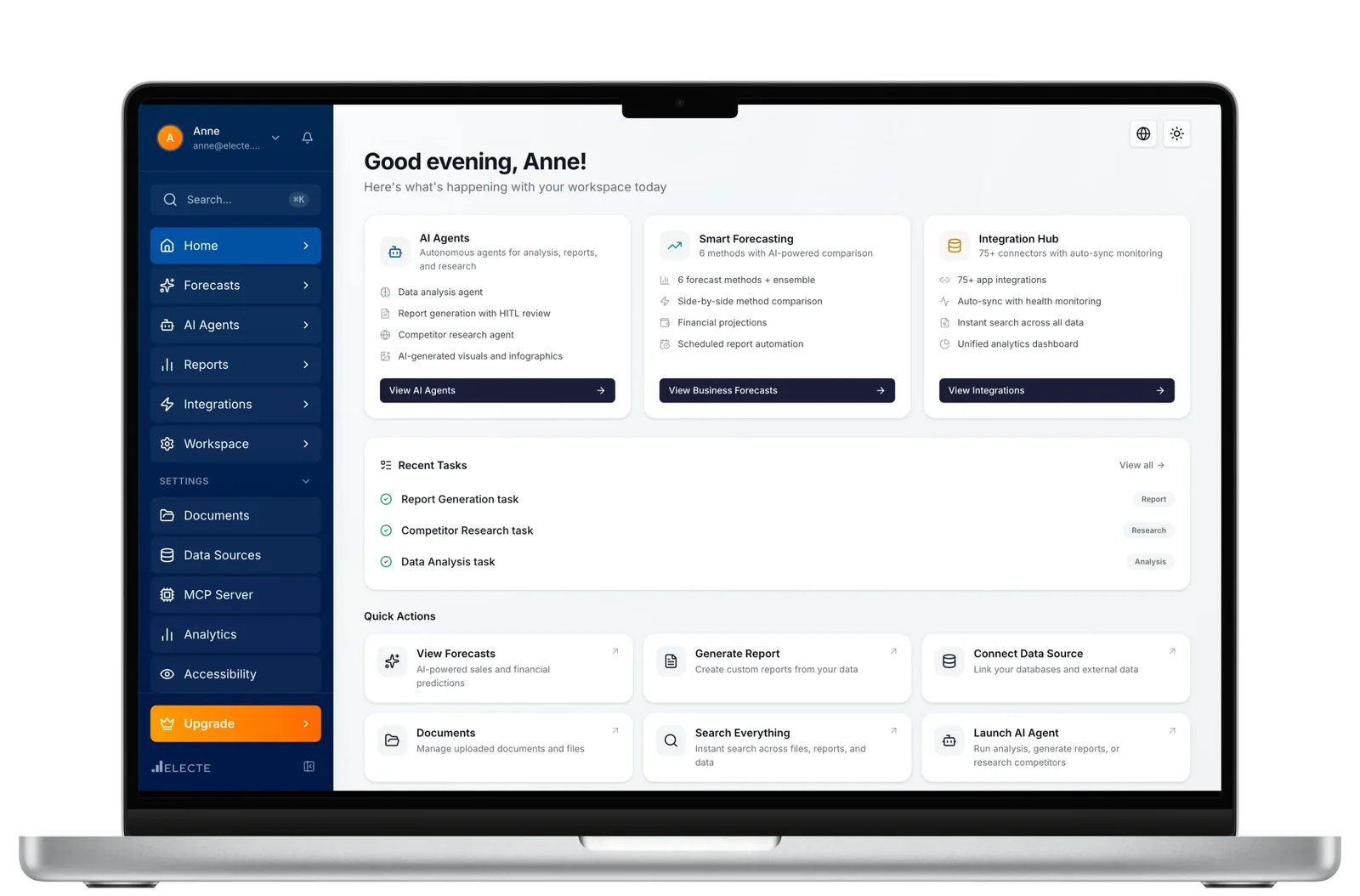 The ELECTE platform showing Automated reporting